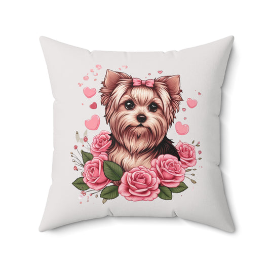 Coquette Yorkie Blossom Heart Pillow