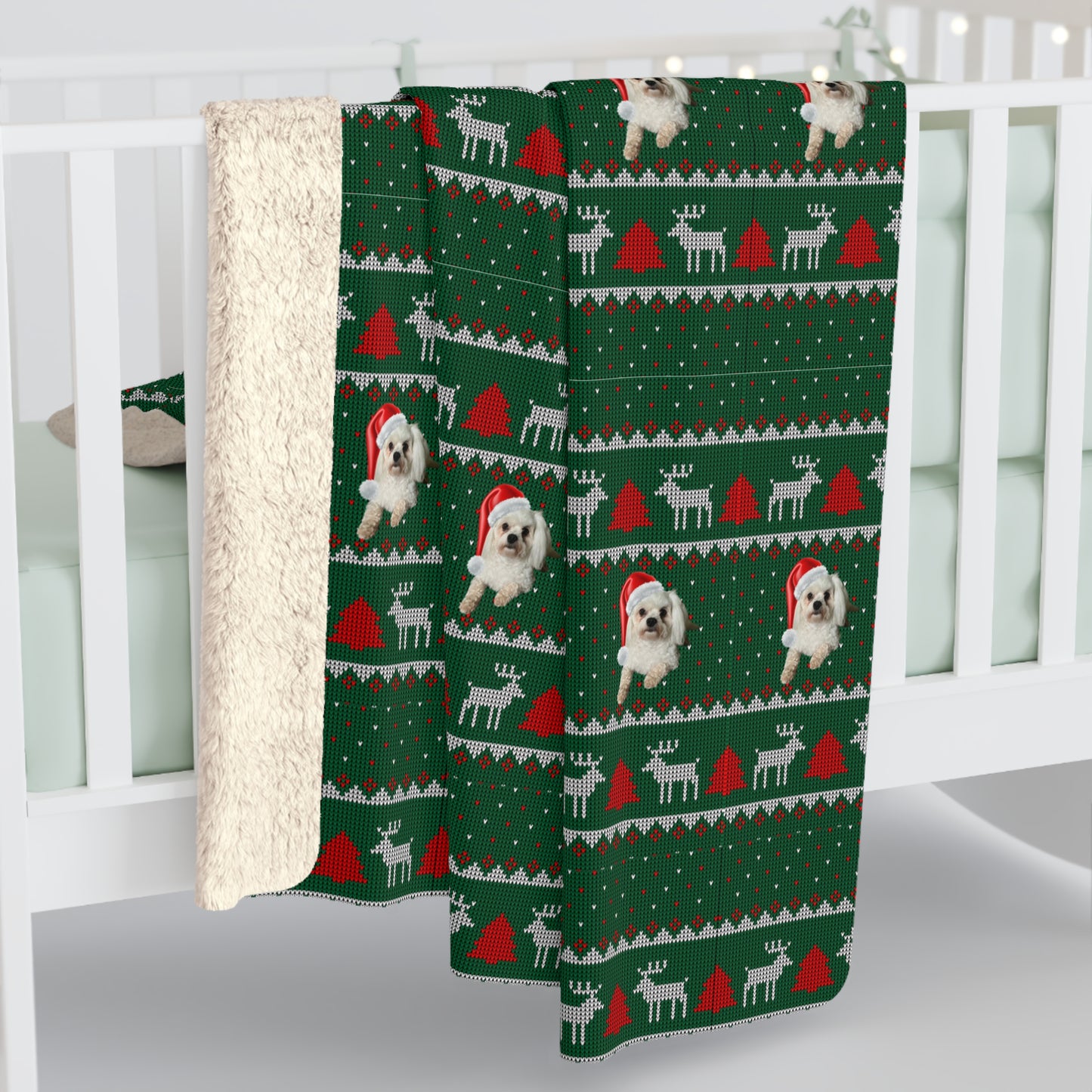 Personalized Santa Pup Sherpa Fleece Blanket