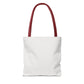 Plain white tote bag with burgundy handles, minimalist back view