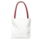 Plain white tote bag with red handles, no design