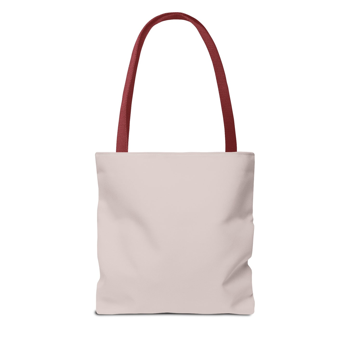 Plain pastel grey tote bag with red handles, no design