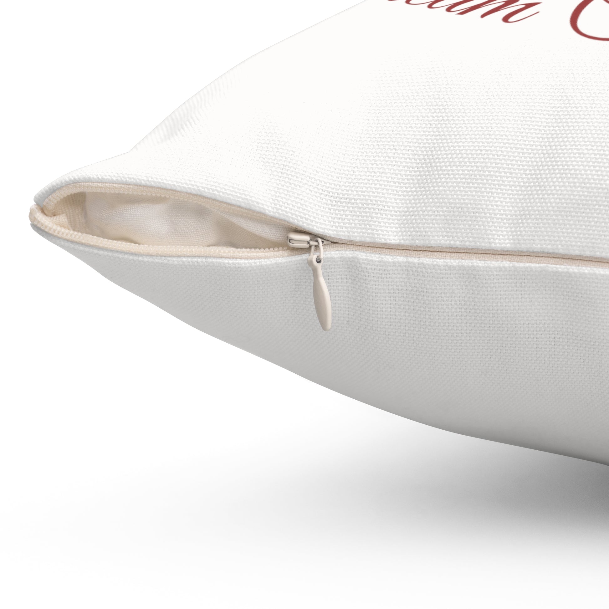 Close-up view of the hidden zipper on the  pillow.