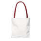 Plain white tote bag with red handles, front view