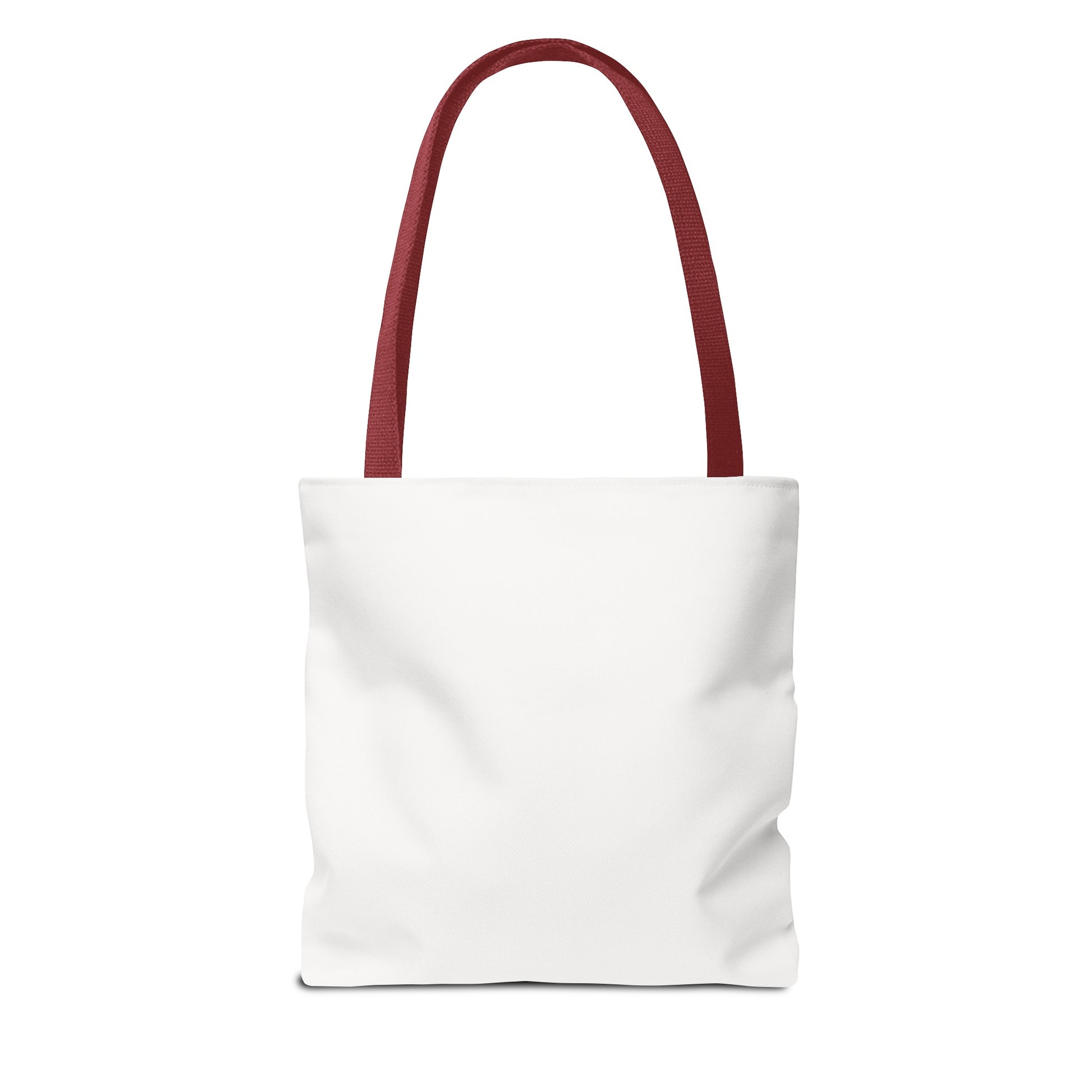 Plain white tote bag with red handles, front view