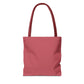 Dusky rose tote bag with red handles, back view