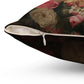 Close-up view of concealed zipper on floral pillow, detailed texture