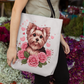 Coquette Yorkie Blossom Heart Tote Bag