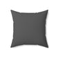 Back side of grey square pillow with smooth texture and solid grey color