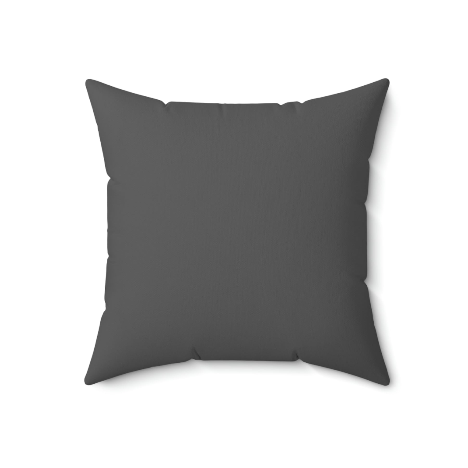 Back side of grey square pillow with smooth texture and solid grey color