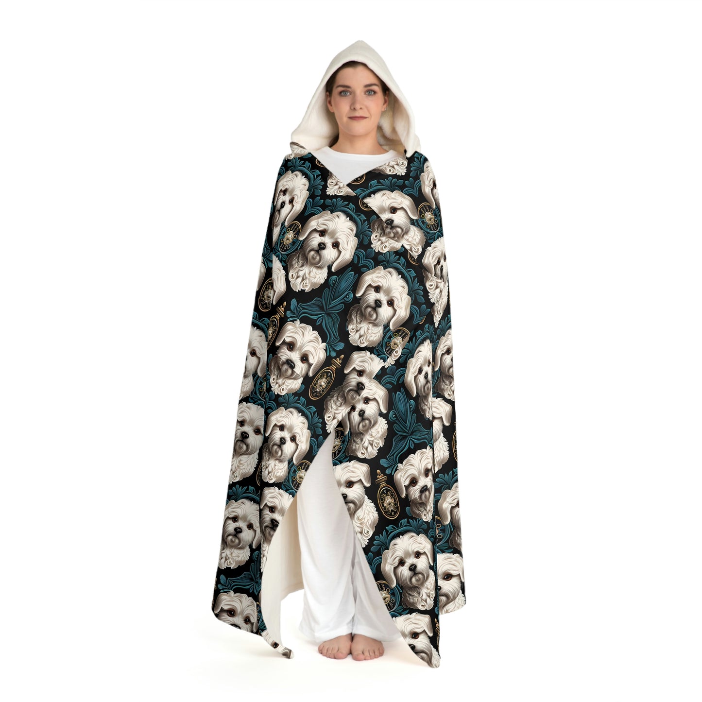 MALTESE PATTERN Hooded Sherpa Fleece Blanket